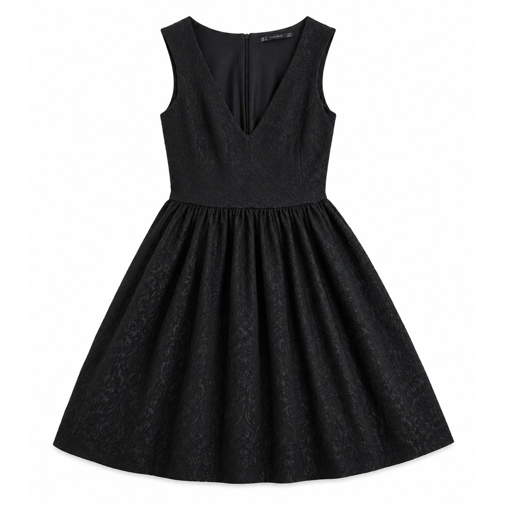 Zara Trafaluc Black Textured Fit & Flare Dress Woman's Size S